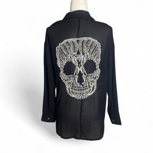 Mono B Black Sheer Blouse with Skull Design